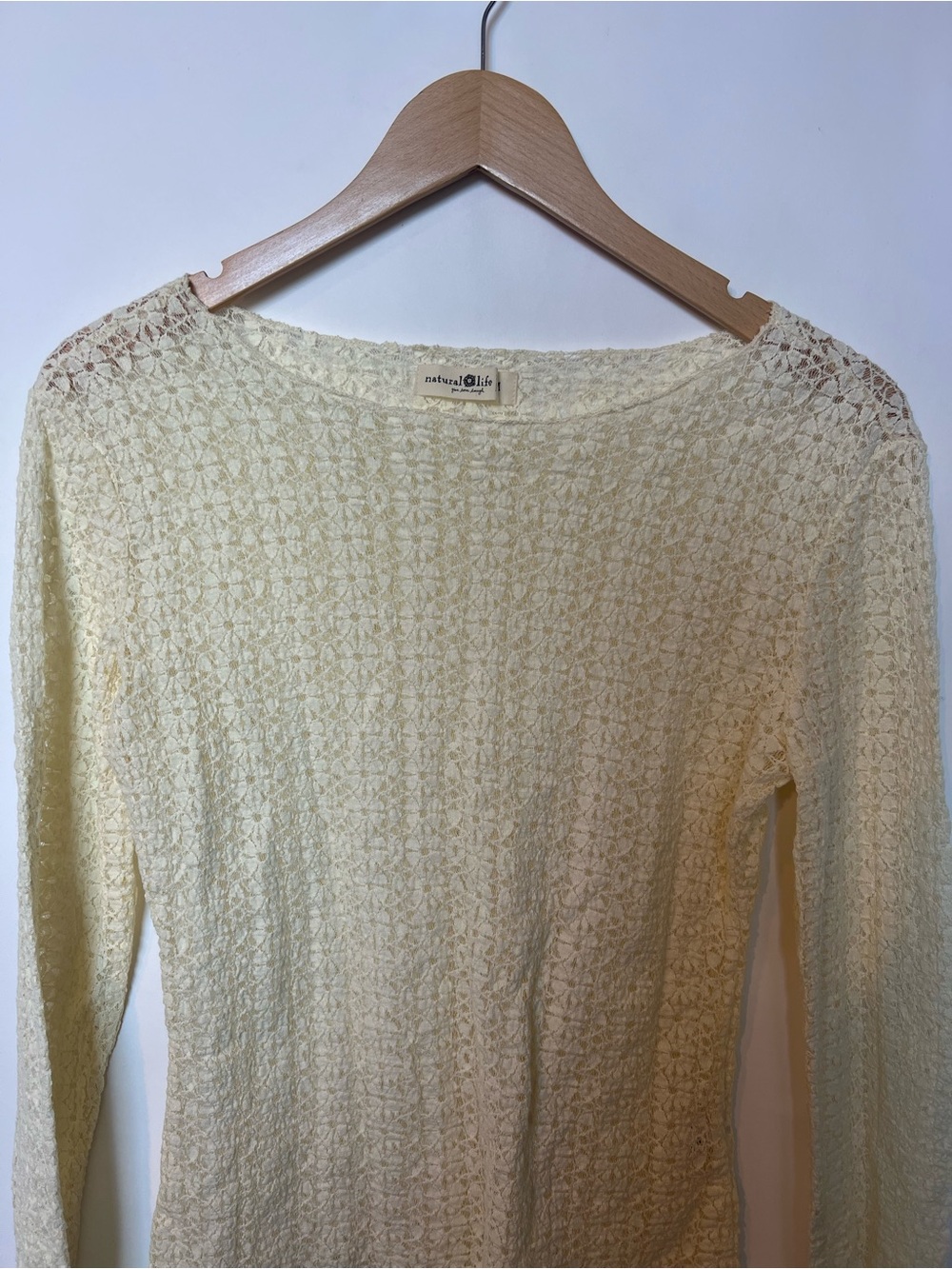 Natural Life Cream Lace Long Sleeve Top Boho Sheer Layering Top Medium - Picture 4 of 12